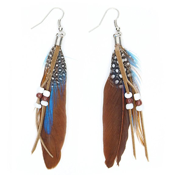 KISSPAT Cute Handmade Natural Goose Feather Earrings