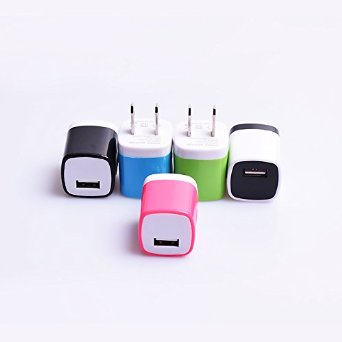 Wall Charger, Weiup [5-Pack] 5V/1.0AMP 1-Port USB Wall Charger Home Travel Plug Power Adapter For iPhone 6/6s 6/6s plus 5S 5 4S, Samsung S7 S6 S5 S4 S3, HTC, LG, Motorola And More(Five Color)