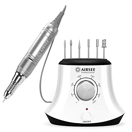 AIRSEE Professional Nail Drill Set, 30000RPM Electric Nail File Manicure Machine Polishing Tools with Foot Pedal for Natural Acrylic Gel Nails