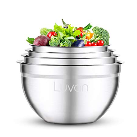 Luvan M4 18/10 304 Polished Stainless Steel Mixing Bowls Set with Measurement Marks for Kitchen