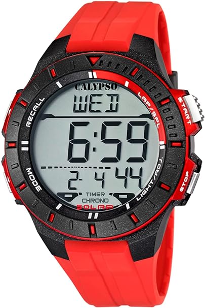 Calypso Unisex Digital Watch with LCD Dial Digital Display and Red Plastic Strap K5607/5, LCD/Red, Strap