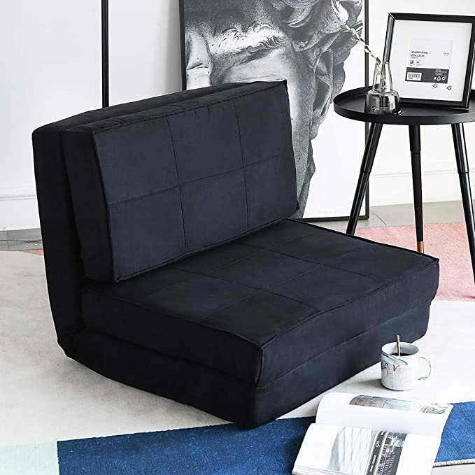 Aclumsy Futon Furniture Sleeper Sofa Folding Memory Foam Bed Floor Couch Guest Chaise Lounge Convertible Upholstered Chair Black