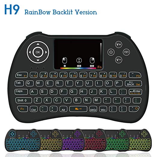 2.4Ghz Rainbow Backlit Mini Wireless Remote Keyboard and Mouse with Touchpad H9 Pro by Dupad Story, USB Rechargeable for Google Android tv box,HTPC,IPTV,PC,Raspberry pi 3,Pad