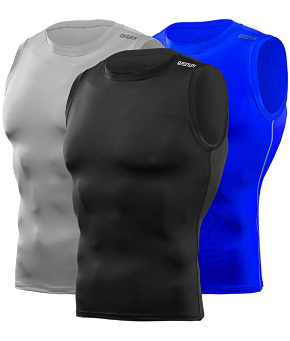 DRSKIN 1~3 Pack Undershirts Running Shirt Tank Tops Men's Cool Dry Compression Baselayer Sleeveless