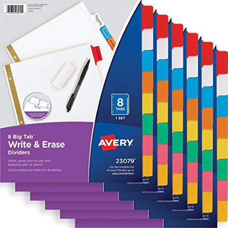Avery Big Tab Write-On Dividers, 8-Tabs, 6 pk (73079)