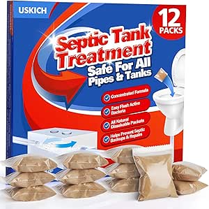 Septic Tank Treatment,1 Year Supply Septic Pods (12 pcs),1 Flush per Month Septic System Treatment Dissolvable Easy Flush Live Bacteria Packets-Friendly and Powerful Solution for Septic Systems