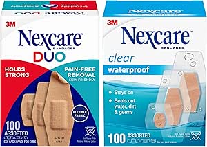 Nexcare Bandage Variety Pack, Waterproof Clear and Duo Bandages, Assorted Sizes, 200 Count