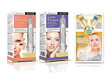 Dermactin-TS Complete Face Care 3-Piece Set - 90 Second Wrinkle Reducer-Anti-Wrinkle/Aging/Line Reducer, 90 Second Eye Perfector Dark Circle/Under Eye Care, Facial Sheet Pore Refining Mask