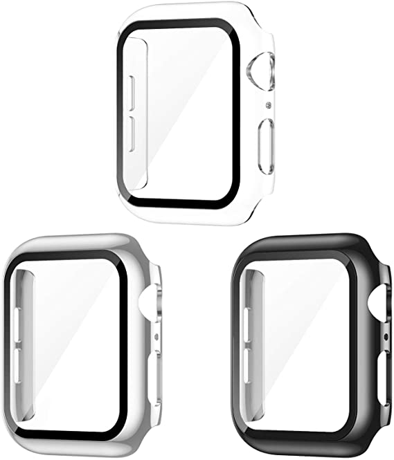 AVIDDA 3 Pack Case with Tempered Glass Screen Protector for Apple Watch 40mm Series 6/5/4/SE, Slim Guard Bumper Full Coverage HD Ultra-Thin Cover Compatible with iWatch 40mm