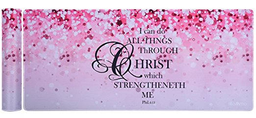 Gaming Mouse and Keyboard Pad, iKammo Extended Gaming Mouse Pad Soft Bottom Non-slip Rubber Base with Stitched Edges, Size 35 inch x 15.55 inch (XXL-Bible Verse Pink Sparkles Glitter)