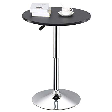 Yaheetech Adjustable Round Pub Table Counter Bar Height MDF Top Table 360 Degree Swivel Bar Tables Tall Cocktail Tables Bistro Table, Black