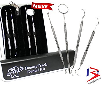 BeautyTrack® - Dental Tartar Calculus Plaque Remover Tooth Scraper Dental Mirror Handle No;5 Mirror & Scaler Set Dentist Tools