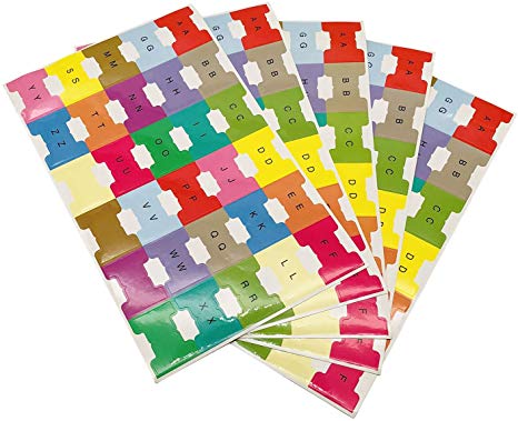 Chris-Wang 5 Sheets Self-Stick Alphabetical A-Z Titles/Blank Self Adhesive DIY Multi-Color Small Lable Marker Notes/Page Index Dividers, 30 Tabs per Sheets, Pack of 150 Tabs