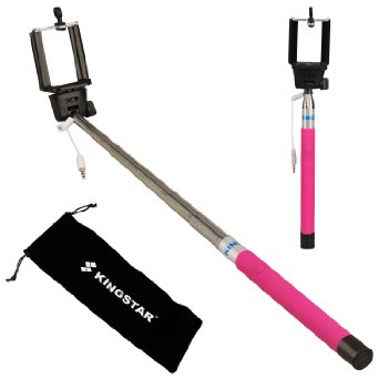 Kingstar Wired Iphone Selfie Stick Handheld Extendable Self-portrait Cell Phone Take Pole Monopod with Universal Phone Holder (Red)