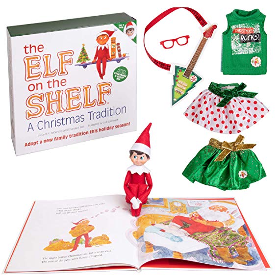 The Elf on the Shelf - Girl Scout Elf with Blue Eyed Girl Elf, Pair of Party Skirts, Rock and Roll Outfit, and Girl-character Themed Storybook