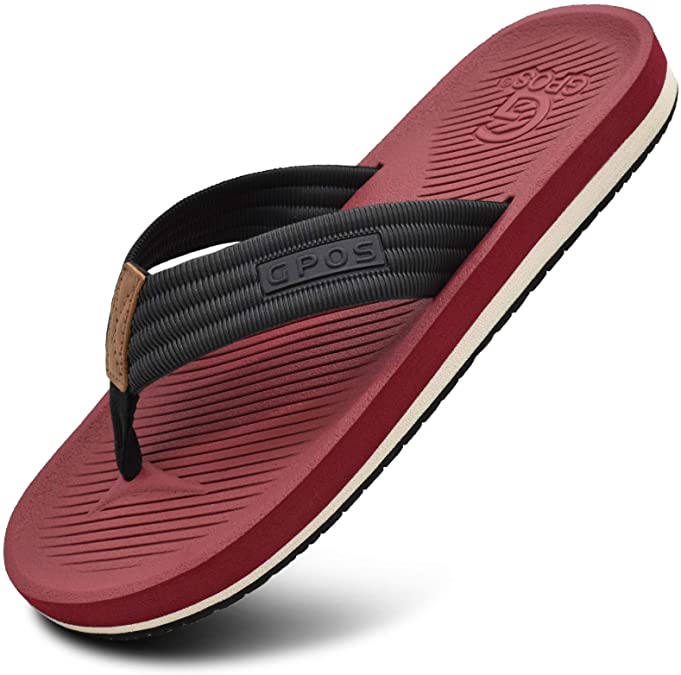GPOS Mens Yoga Foam Flip Flops Comfortable Beach Thong Sandals with Heel Cup & Sport Side Line for Outdoor Summer