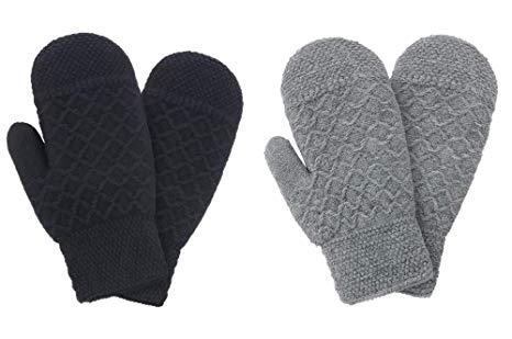 Women's Winter Fair Isle Knit Sherpa Lined Mittens - Set of 2 Pairs
