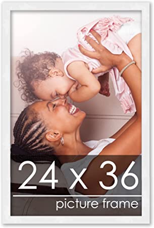 Poster Palooza 24x36 Contemporary White Wood Picture Frame - UV Acrylic, Foam Board Backing, & Hanging Hardware Included!