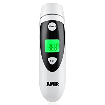 AMIR Ear and Forehead Dual Mode Infrared Body Thermometer, Non-Contact Baby Thermometer with Instant Reading (6-8 Sec), Fever Alarm, Memory Recall for Kids & Adults