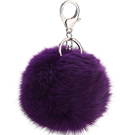 CHMING Cute Genuine Rabbit Fur Ball Pom Pom Keychain for Car Key Ring Handbag Tote Bag Pendant