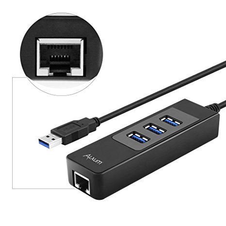 Alxum 3 Ports USB 3.0 Hub with RJ45 10/100/1000 Gigabit Ethernet Adapter Converter LAN Connecter for Apple Macbook Pro Air, Imac, Mac, Chromebook Pixel, Microsoft Surface Pro, Lenovo Yoga