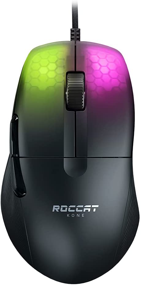 ROCCAT Kone Pro PC Gaming Mouse, Lightweight Ergonomic Design, Titan Switch Optical, AIMO RGB Lighting, Superlight Wired Computer Mouse, Titan Scroll Wheel, Honeycomb Shell, 19K DPI - Black
