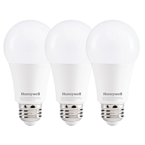 Honeywell A196027HB322 LED A19 Dimmable Light Bulbs - 60 Watt Equivalent -Soft White Light (2700K) - 800 Lumens - Energy Star Rating 9.5 Watt Consumption For Energy Bill Savings - 3-Pack