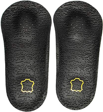 Orthotic Leather 3/4 Length Shoe Half Insoles Inserts Unisex for Men and Women with Arch Support for Flat Feet, Run, Sport, Walk, Work by Valenoks (W9.5-10/M7-8, Black)