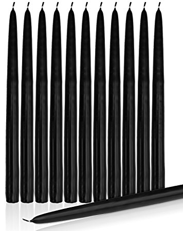 Elegant Dripless Taper Candles 10" Inch Tall Wedding Dinner Candle Set Of 12 (BLACK)