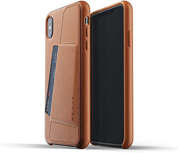 Mujjo Full Leather Wallet Case for iPhone Xs Max | Premium Genuine Leather, Natural Aging Effect | Pocket for 2-3 Cards, Wireless Charging (Tan)