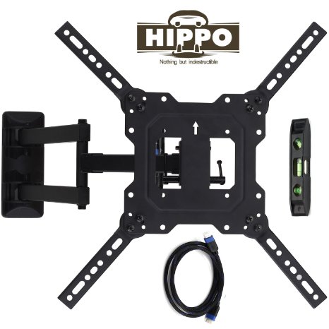 HIPPO™ F653 TV Wall Mount Bracket for 26''-55'' LED LCD Plasma Flat Screen TV up to 88 lb VESA 400x400 mm, Full Motion Swivel Articulating 25.6" Extension Arm, 6.5 ft HDMI Cable & Bubble Level