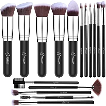 BESTOPE Makeup Brushes 16 PCs Makeup Brush Set Premium Synthetic Foundation Brush Blending Face Powder Blush Concealers Eye Shadows Make Up Brushes Kit (Silver)