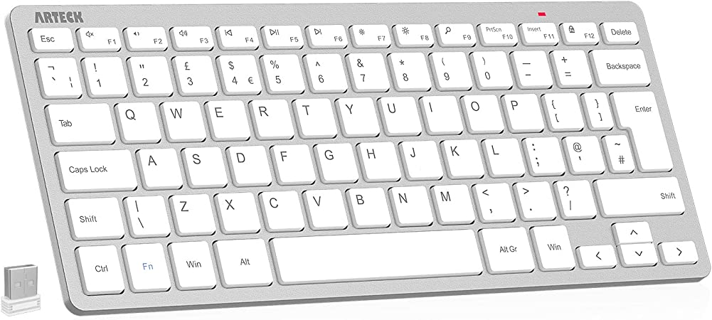 Arteck 2.4G Wireless Keyboard Ultra Slim and Compact Keyboard with Media Hotkeys for Computer Desktop PC Laptop Surface Smart TV and Windows 11/10/8/7, Silver