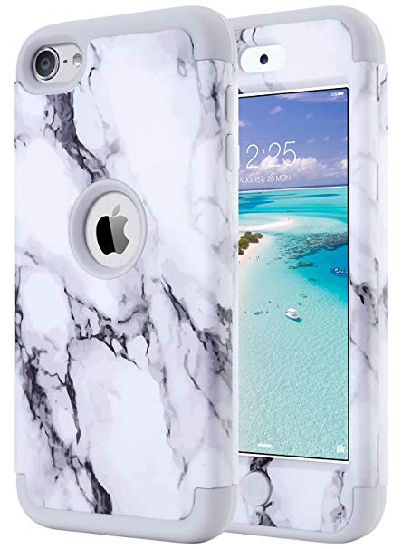 ULAK iPod Touch 6th Generation Case Marble, iPod Touch Case,Heavy Duty High Impact Shockproof Protective Case Soft Silicone & Hard PC Cover for Apple iPod Touch 5 6th Generation- Grey Marble