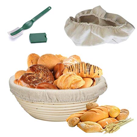 Round Bread Proofing Basket,OAMCEG 10" Banneton Proofing Basket & Bread Lame Set,Sourdough Proofing Basket Set with Cloth Liner