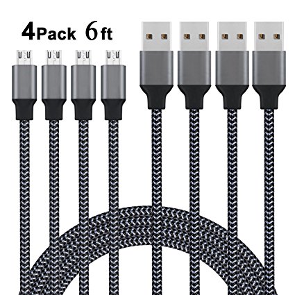 Micro USB Cable, Xcords 6FT USB to Micro USB Charger Cable Nylon Braided, Fast Charger Cable for Android/Windows/Tablet/Samsung/Blackberry/Echo Dot/PS4//XBOX/HTC/LG(4Pack, Carbon Black)