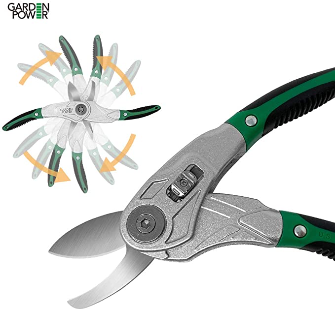 Garden Power Hand Pruner & Shears 2 in 1 Multi-Cutter, Unique Locking Design Allows Switching Between Pruner and Shear snipping Function. Tree Trimmers secateurs, Clippers for Garden Hedge & Shears.