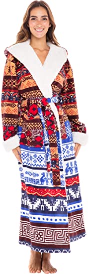 Alexander Del Rossa Women's Warm Fleece Robe with Hood, Long Plush Sherpa Bathrobe