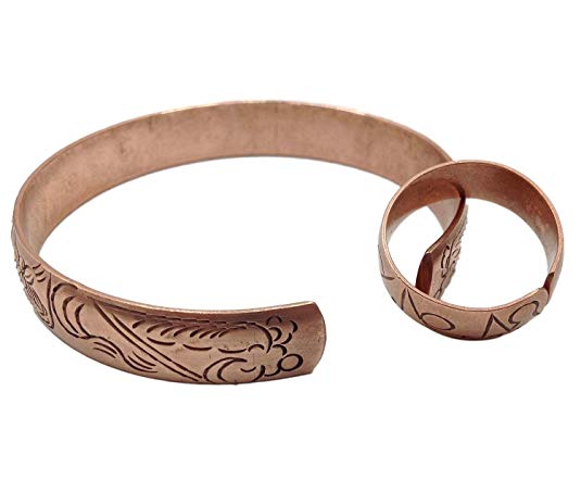 100% Pure Copper Tibetan Healing Bracelet and Ring Set. Unisex, Hand Made High Gauge Copper