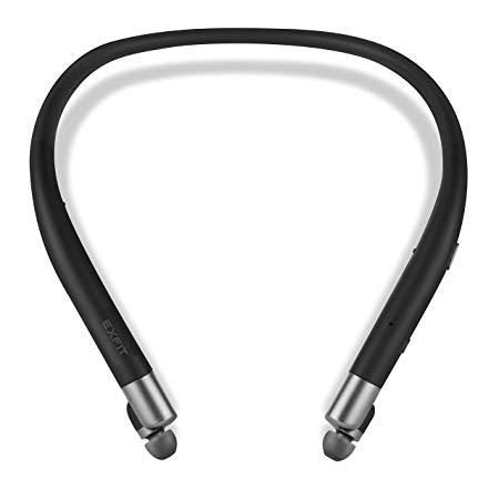 EXFIT BCS-700 Wireless Bluetooth Headphones, Retractable Earbuds, Splash and Sweat Resistant, Siri and Google Assistant Compatible, Auto Answer on Earbud Pull (Black)