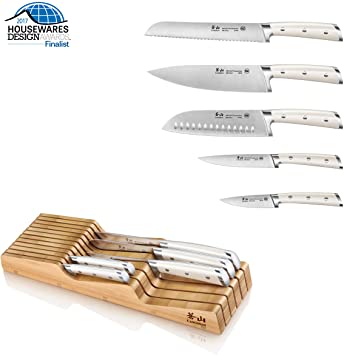 Canshan S1 Series 1023022 German Steel Forged 5-Piece Knife Set with Bamboo in Drawer Knife Block