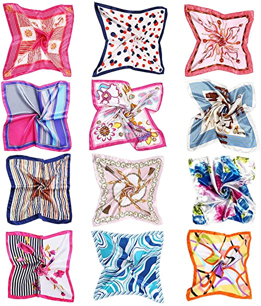 Vbiger 12pcs Women Small Square Satin Scarf Mixed Neck Head Scarf Set 19.7 x 19.7 inches