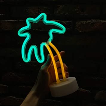 Neon Signs, Coconut Palm Tree LED Neon Light Sign with Holder Base, Neon Night Lamp For Family Party Supplies Wedding Bedside Table Decorations, Seasonal Bedroom Home Decor Children Kids Gifts