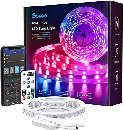 Govee Smart LED Strip Lights, 16.4ft Wi-Fi LED Light Strip with App and Remote Control, Works with Alexa and Google Assistant, Music Sync RGB Lights for Bedroom, Kitchen, TV, Party