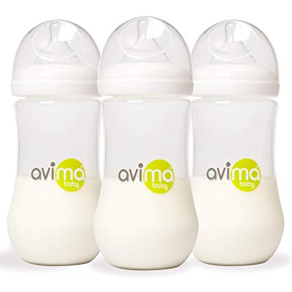 Avima Baby Bottles 3 Pack 12 oz. Anti-Colic Wide Neck with Stage 3 Fast Flow Nipples