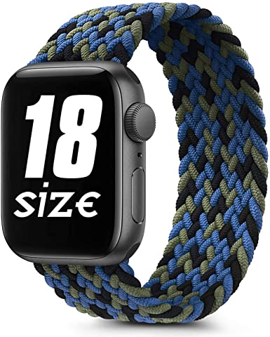 Braided Solo Loop Elastic Bands Compatible with Apple Watch 38mm 40mm 42mm 44mm, Soft Stretchy Sports Wristband for iWatch Series 6 5 4 3 2 1 SE (38mm/40mm-L, Camouflage Blue)