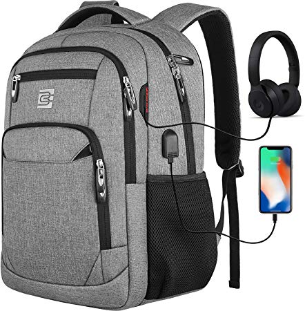 Travel Laptop Backpack with USB Charging&Headphone Port,Anti-Theft Business Laptop Backpack with Breathable Padded Shoulder Strap, Water Resistant 15.6'' Computer Rucksack for School/Work/Travel
