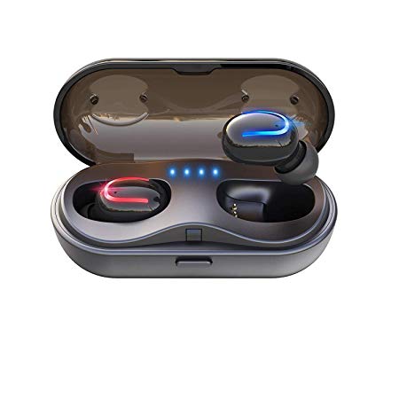 True Wireless Earbuds 5.0 Bluetooth Headphones with Charging Case, TWS Stereo Earphones Cordless Headsets with Microphone Binaural Calls, One-Step Pairing, Sound with Deep Bass for Sport Running