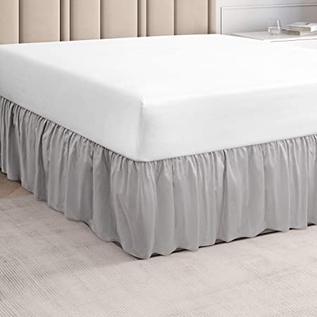 Ruffled Light Grey King Bed Skirt – Hotel-Quality Ruffles for King Beds with 14 in. Drop – Under-The-Mattress King Bedskirt for Easy Fitting with Brushed Fabric by CGK Unlimited