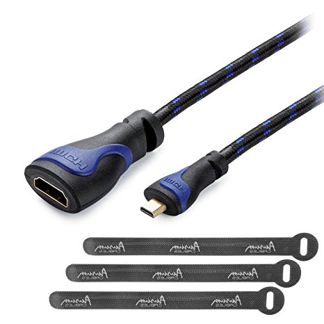 Aurum Cables High Speed HDMI Micro Male Cable to HDMI Female Extension Cable 2.0 with Ethernet - 1.5 Feet - Supports 3D & ARC